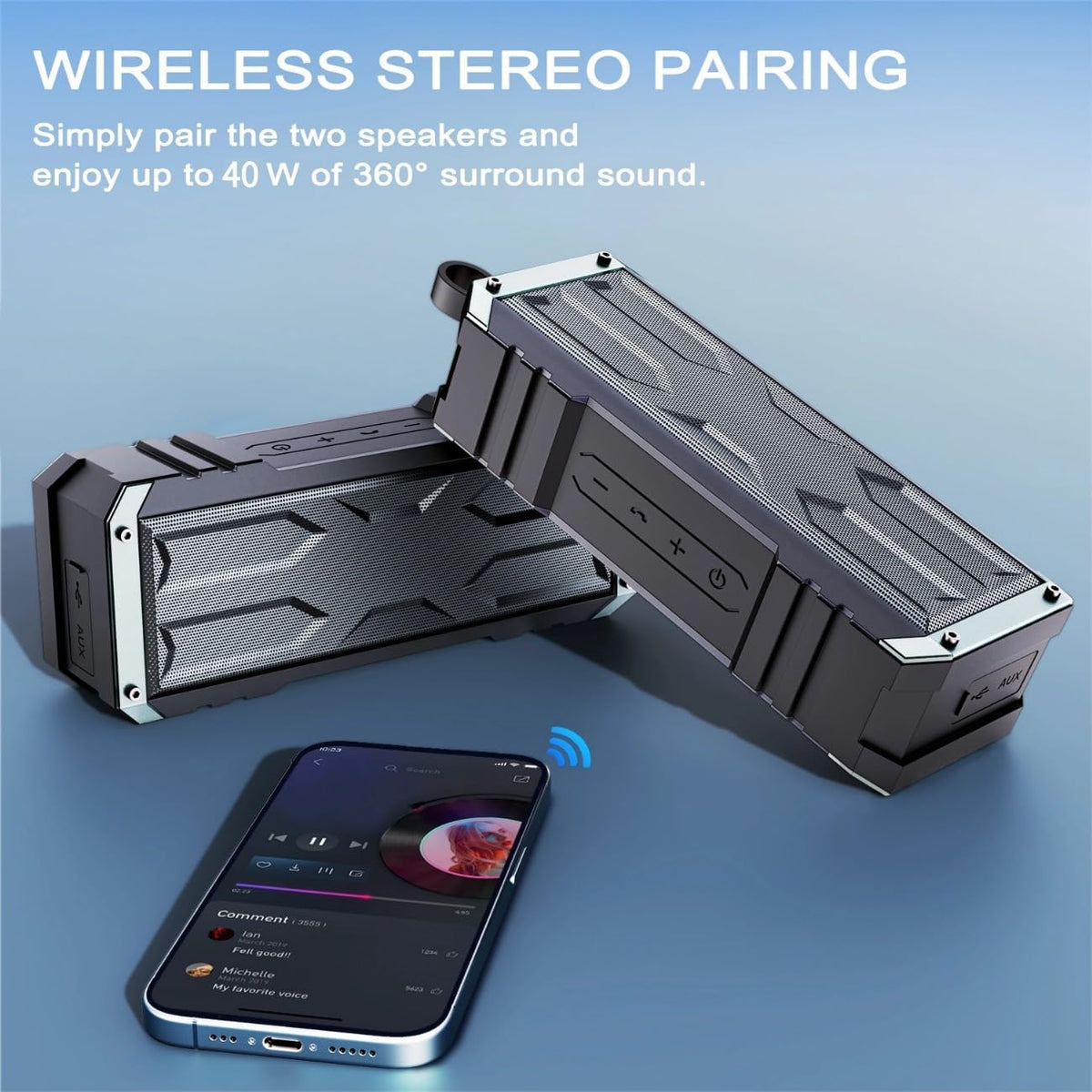 comiso Bluetooth Speaker, 5.3 Rugged Portable Speaker with 20W Stereo Sound, Speakers Bluetooth Wireless IPX7 Waterproof, 24H Playtime, Small Speakers with Deep Bass for Home, Outdoor, Beach, Travel