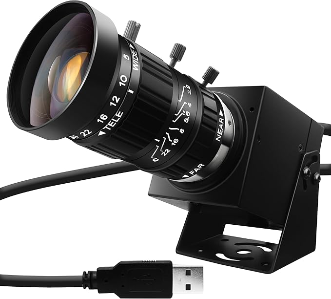 ELP 5-50mm 10X USB Zoom Camera 12mp Manual Zoom Webcam for Computer 1080P 120fps Variable Focus Lightburn Camera High Speed USB2.0 PC Cam Varifocal USB Security Webcamera for Video Conference