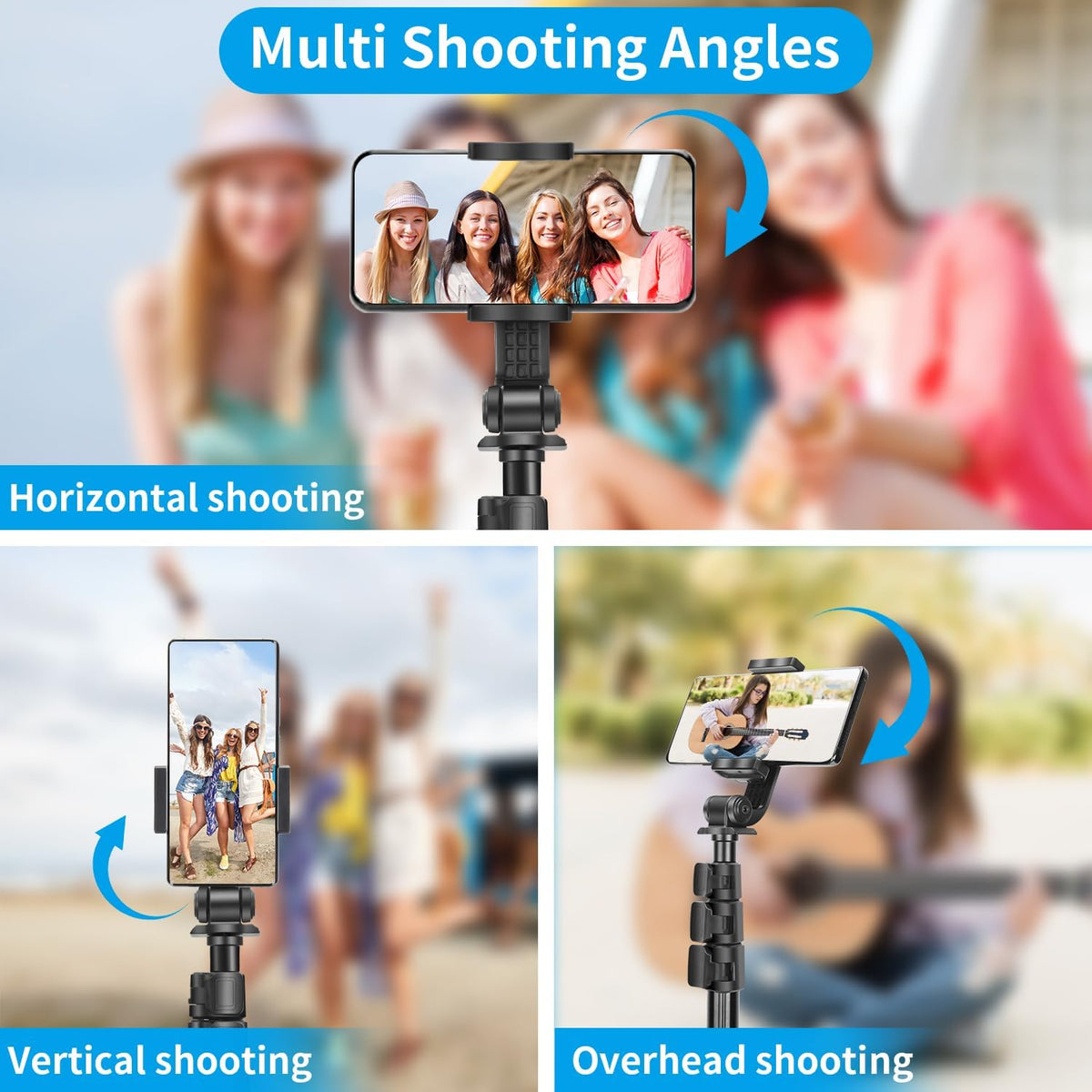 64" Phone Selfie Stick Tripod - Extendable 3 in 1 Aluminum Cell Phone Tripod Stand with Wireless Remote, Lightweight Phone Holder, Portable Travel Tripod for Phone Camera