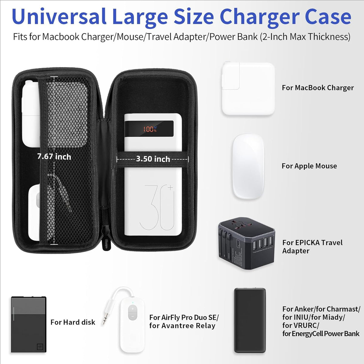 8.5x4.5x2 inch iMangoo Travel Essential Electronics Organizer Pouch Charger Case Shockproof Dual Zipper Power Bank
