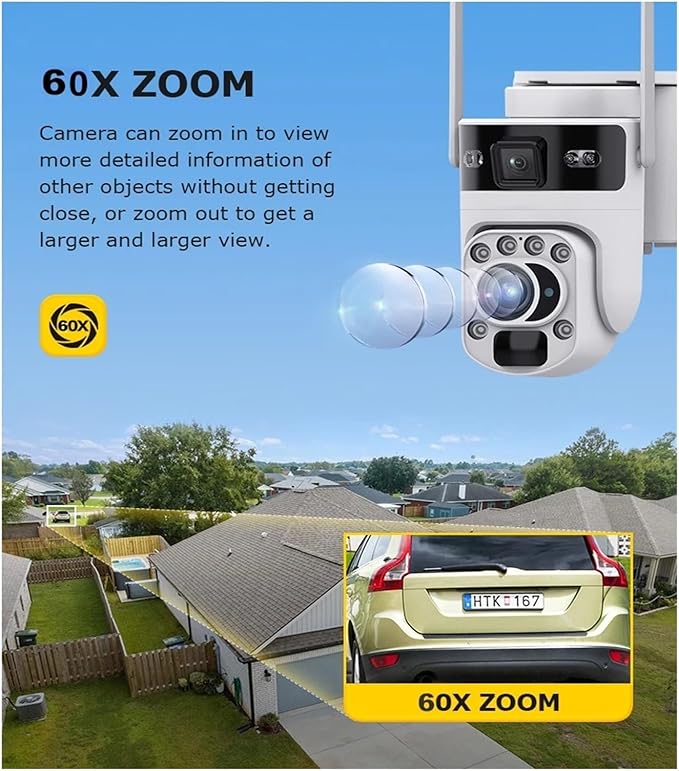 4K 60X Optical Zoom 4G Solar Camera Dual Screen Outdoor WiFi PTZ PIR Detection Human Auto Tracking CCTV Cameras(White 60X WiFi 32GB)
