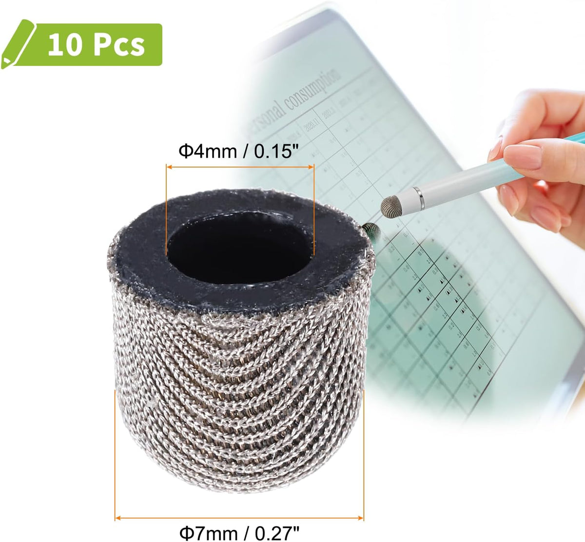 MECCANIXITY 10Pcs Replacement Fiber Mesh Tips for Stylus Pens 7mm Suitable for Capacitive Touch Screen,High Sensitivity,Soft,No Scratch Screen Pen Tip