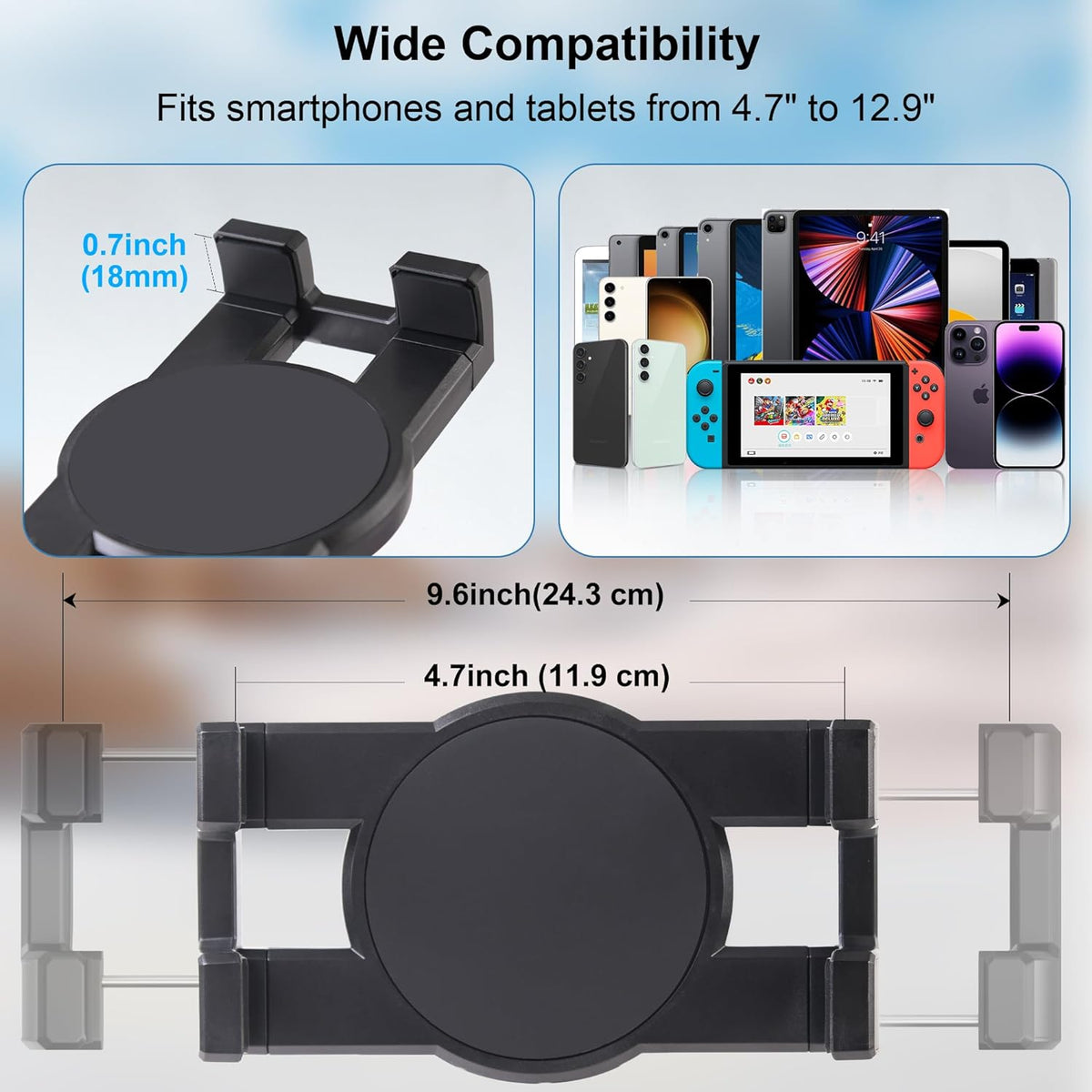 iPad Under Cabinet Mount, Kitchen Tablet Mount Holder, iPad Desk Mount w/Clamp, Aluminum Base&Metal Arm, 360° Rotation, Compatible with 4.7"-12.9" iPad Pro/Air/Mini/Kindles/Galaxy Tab/Phones