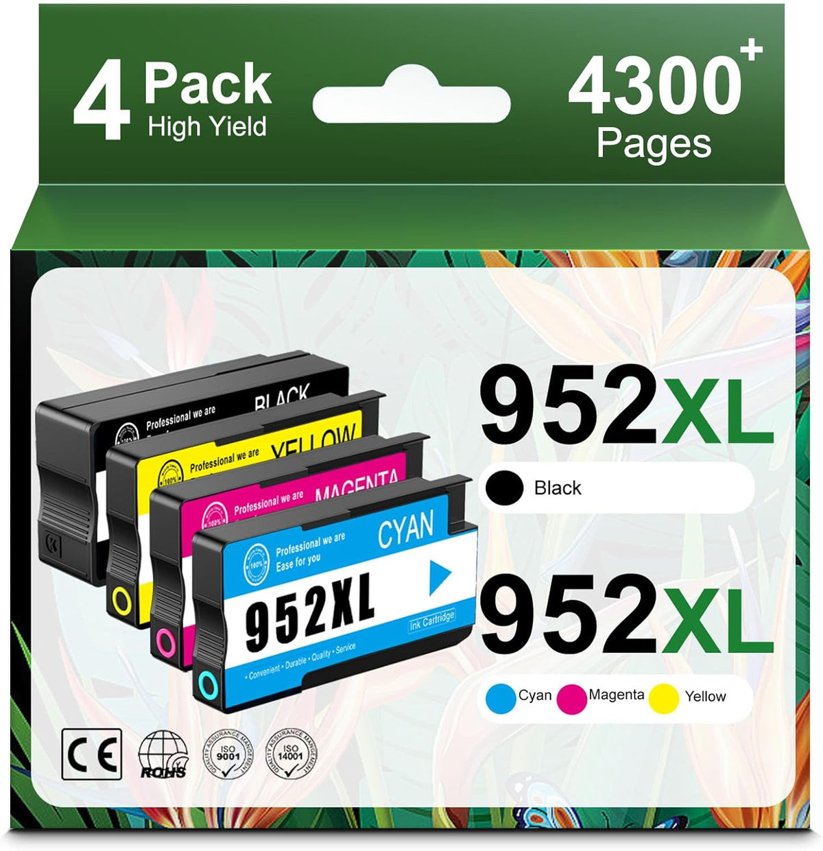 952XL High Yield Ink Cartridges Combo Pack Replacement for HP 952XL 952 Ink Cartridge Work with OfficeJet Pro 8710 7740 8720 8715 8210 8703 OfficeJet 8702 Printers (Black Cyan Magenta Yellow 4-Pack)