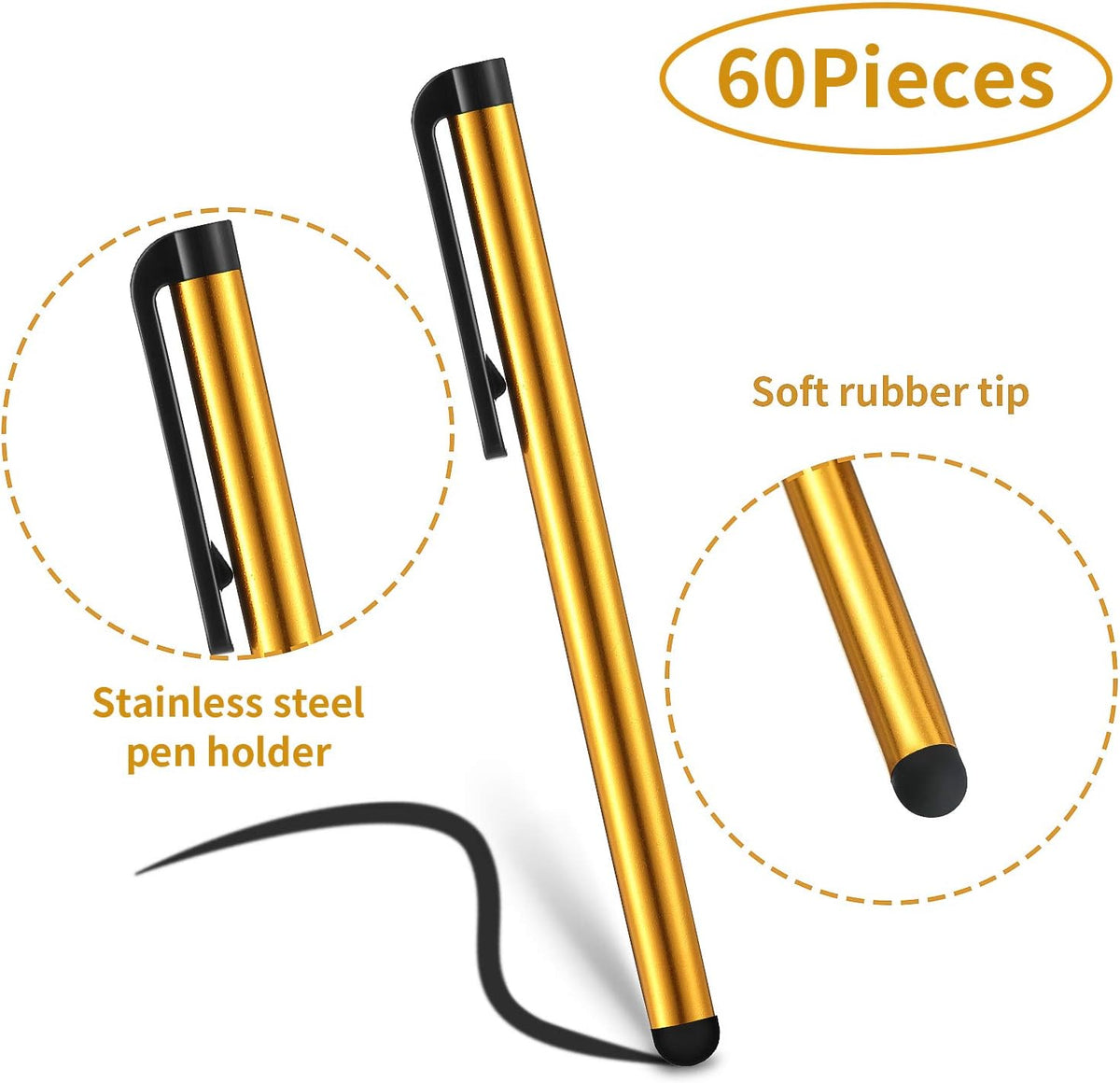 Outus 60 Pieces Stylus Pens Slim Capacitive Stylus Touch Pens for Universal Touch Screens Devices, Compatible with iPhone, iPad, Tablet (10 Colors)