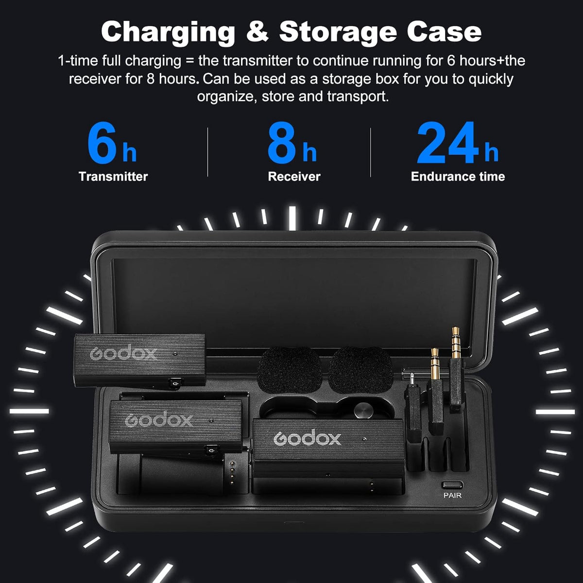 GODOX 【2025 Latest Model】 Movelink Mini UC Kit Wireless Microphone System, 2.4GHz Lavalier Mic 100m(328ft.) Range with Charging Case for Android, Camera, Vlogger, Youtuber, Interviewer(White)