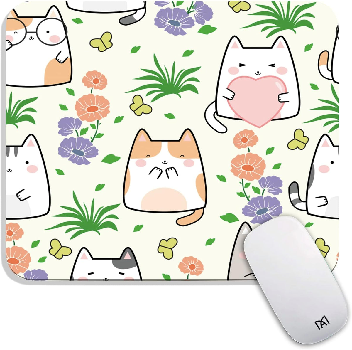 Square Mouse Pad Cute Cat, Personalized Premium-Textured Custom Mouse Mat Design, Washable Mousepad Cloth, Non-Slip Rubber Base Computer Mouse Pads for Wireless Mouse