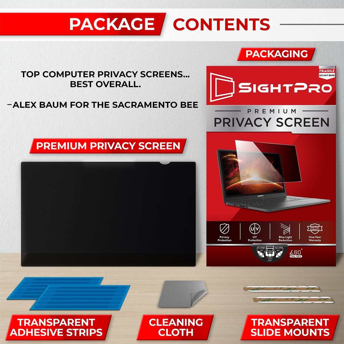 15.6 Inch 16:9 Laptop Privacy Screen Filter - Computer Monitor Privacy Shield and Anti-Glare Protector