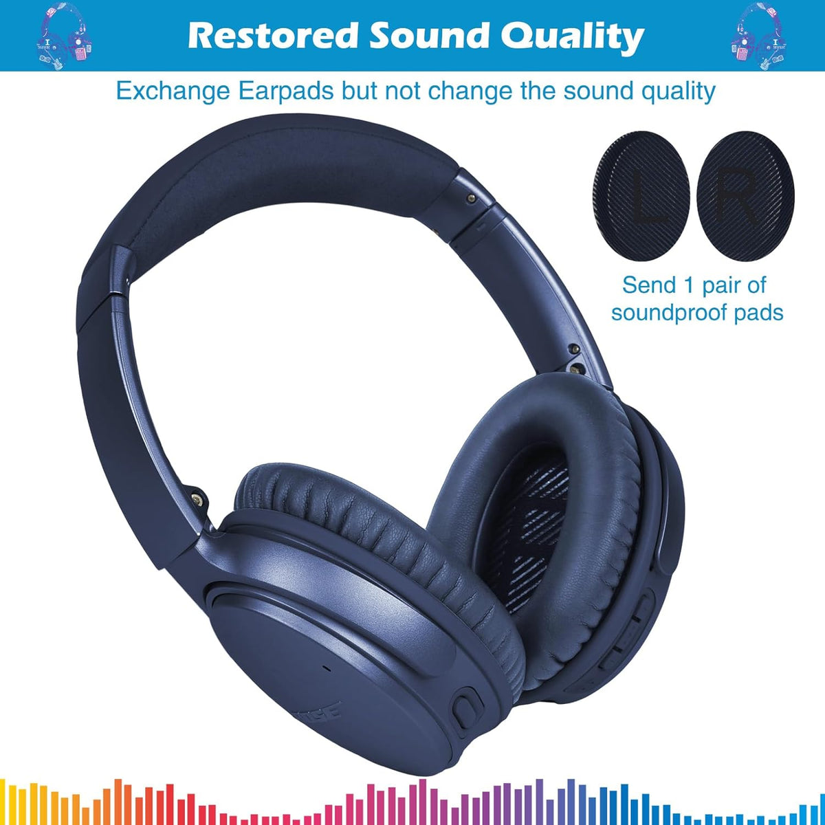 Ear Pads for Bose QuietComfort 35 ii, Premium Softer Leather Replacement Pads for Bose QC35 QC35ii Headphones Ear Pads Quiet Comfort, Noise Isolation Foam, Added Extra Thickness (Midnight Blue)