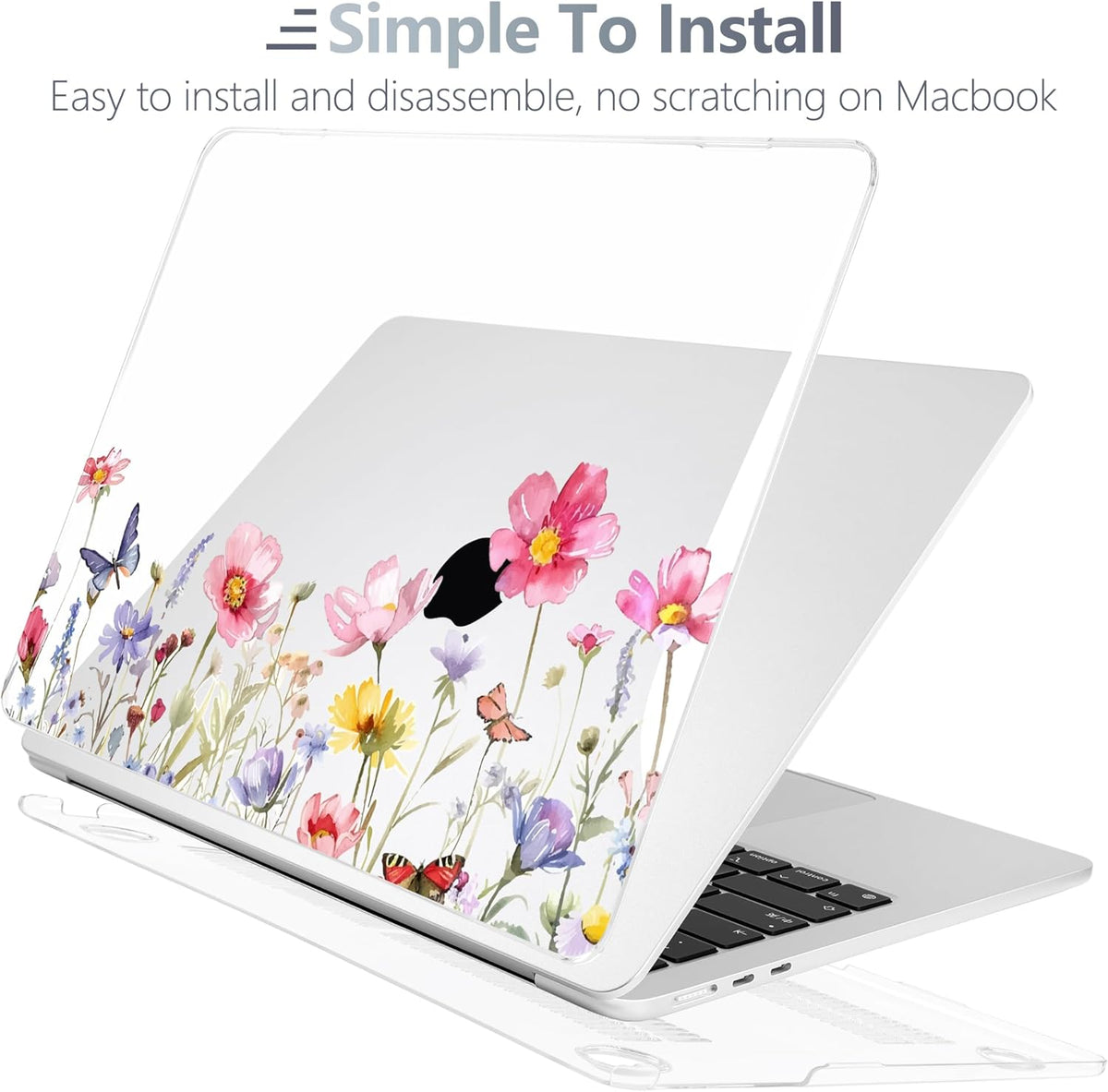 Batianda Premium Case for New MacBook Air 15 inch 2025 2024 2023 with M4 M3 M2 Chip, Floral Designed Protective Plastic Hardshell & Keyboard Cover & Screen Protector, Spring Flowers