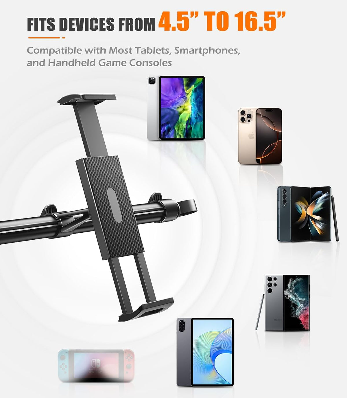 Aaeiirey Stability][360 4.516.5" Car Headrest Tablet Holder [Dual-Clamp Adjustable] Back Seat iPad Mount for Kids Road