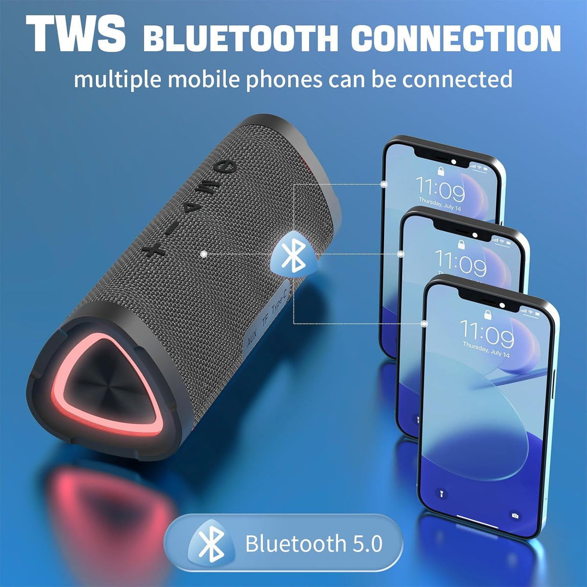 Vanzon Bluetooth Speakers V40 Portable Wireless Speaker V5.0 with 24W Loud Stereo Sound, TWS, 24H Playtime & IPX7 Waterproof, Suitable for Travel, Home&Outdoors