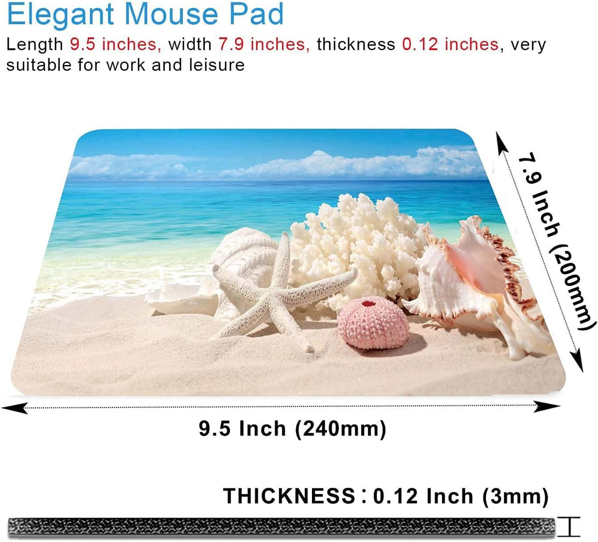 Sand Beach Mouse Pad,Cute Mouse pad,Custom Small Mouse Pads with Designs,Portable Office Non-Slip Rubber Base Wireless Mouse Pad for Laptop