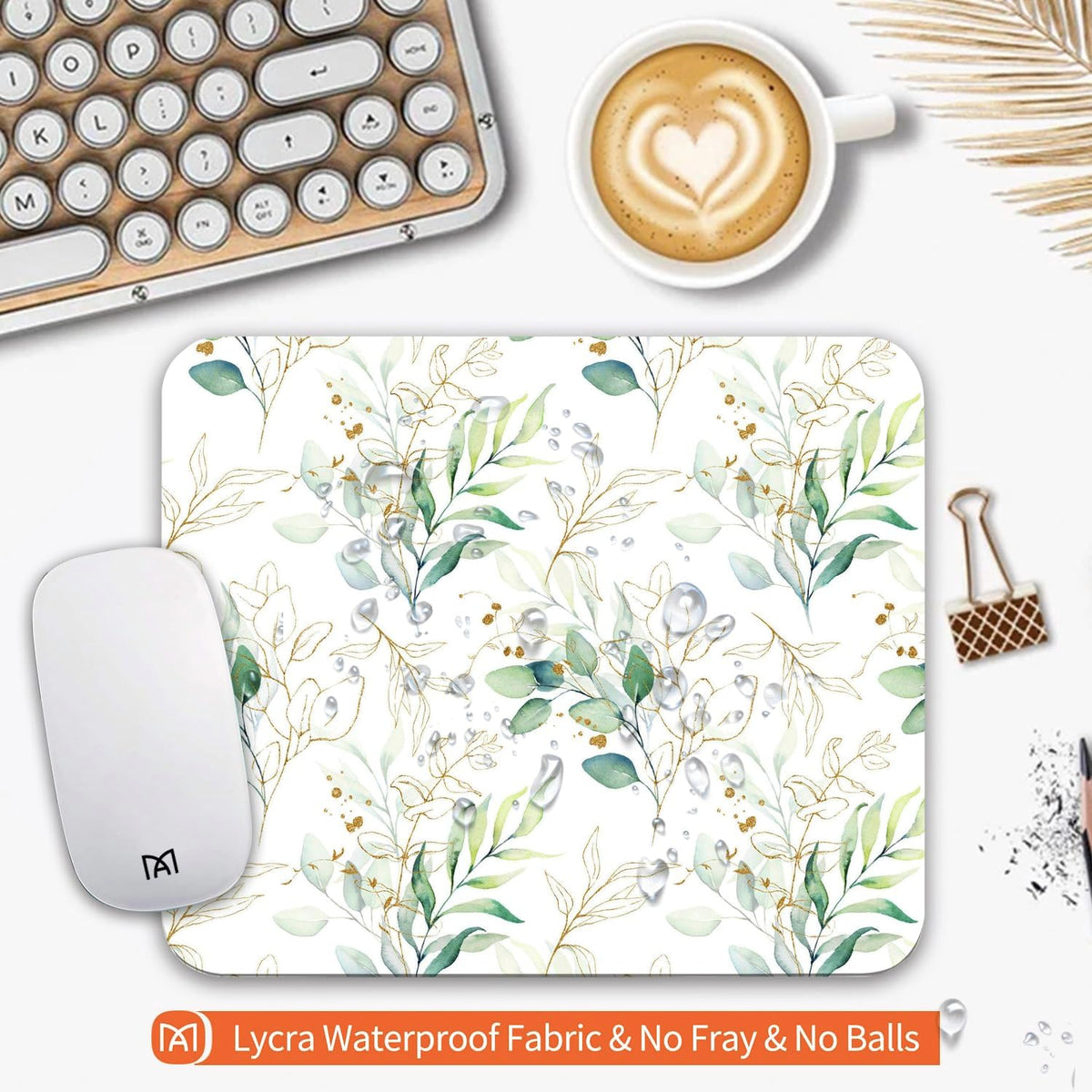 Square Mouse Pad Pretty Leaves, Personalized Premium-Textured Custom Mouse Mat Design, Washable Mousepad Cloth, Non-Slip Rubber Base Computer Mouse Pads for Wireless Mouse