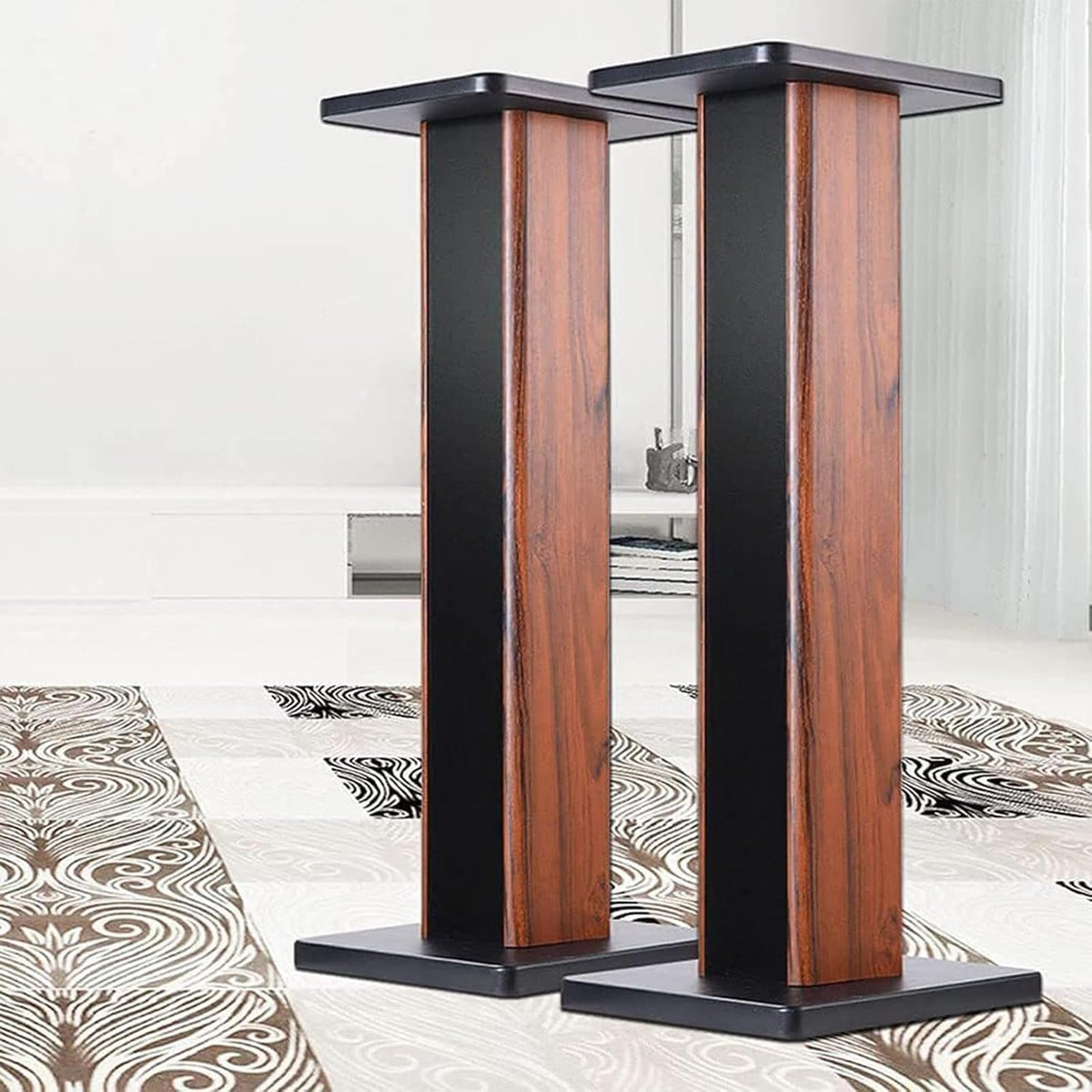 Speaker Stands Wood Grain 28 Inch Universal Floor Speaker Stands Pair Heavy Duty Surround Sound Speaker Monitor Stand for Home Theater with Sand Filling Tuning Function - 1 Pair