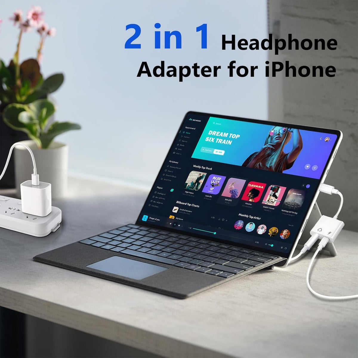 Seulliya USB C to 3.5mm Headphone Jack and Charger Adapter, 2-in-1 Audio & Fast Charging Splitter for Apple iPhone 17/16/15/Pro/Pro Max, iPad, Samsung, Pixel, and More 1Pack