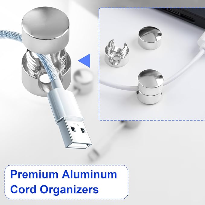 SmallCat 3Sets Charger Holders for Cords, Silver Cord Holder for Nightstand