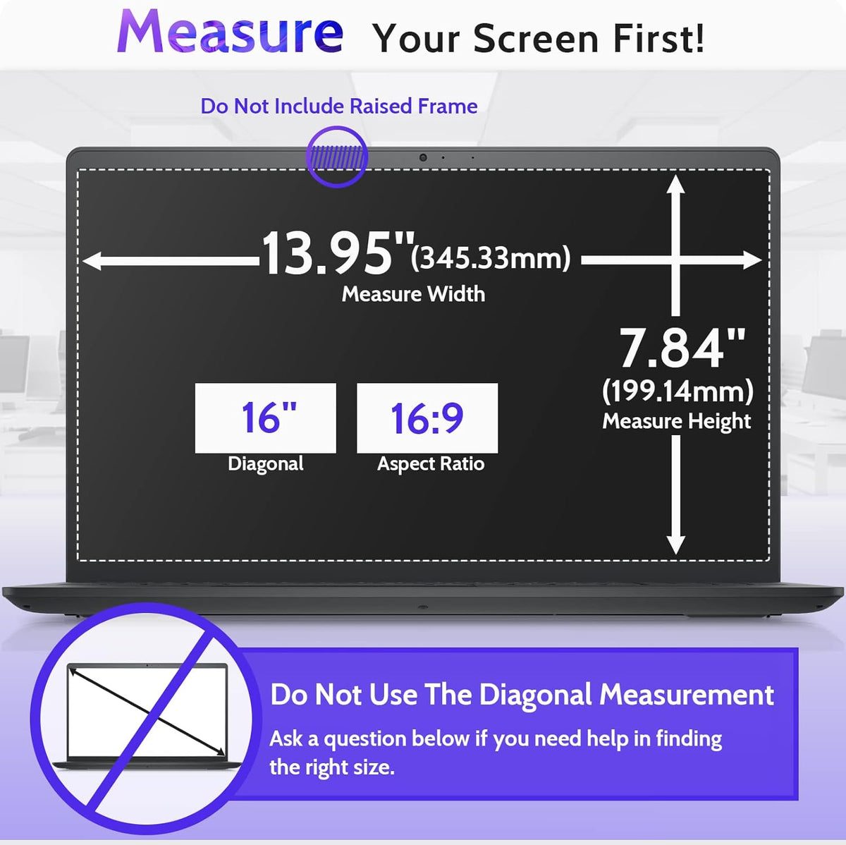 16"&16.1" Laptop Privacy Screen Compatible with Lenovo Hp Dell Acer Asus Thinkpad Envy Xps Computer 16:9 Aspect, Removable Anti Glare Blue Light Filter Protector, Peslv 16 Inch Monitor Security Shield