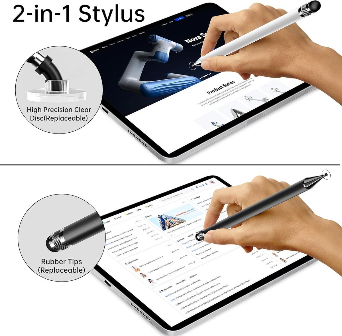 Bopomofo Stylus (10 Pcs), 2-in-1 Stylus Pen for Touchscreen, High Precision and Sensitivity, Suitable for iPhone/ipad/Android Tablets, Compatible with All Touch Screens,Black/White