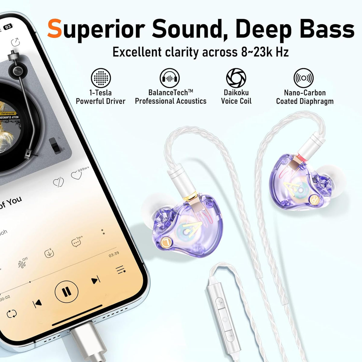 Vibes 202MC USB-C Wired Earbuds - HiFi in Ear Monitor Headphones - Noise Isolating Ear Buds w/ Mic - Clear Sound, Deep Bass & Comfort-Fit Earphones - MMCX to USBC, Silver Plated Cord, Carrying Case