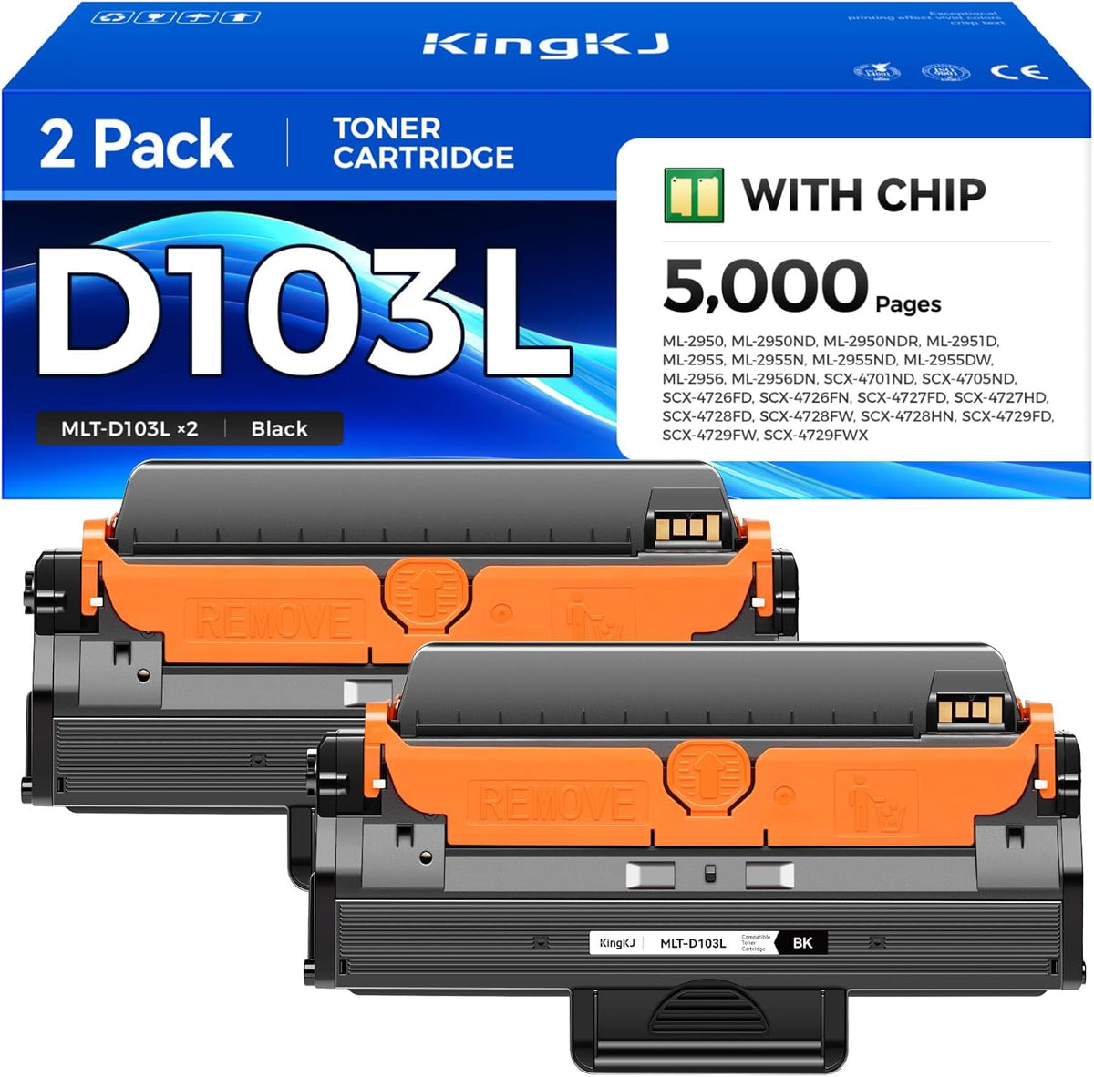 MLT-D103L Toner Cartridge Black 2Pack High-Yield Replacement for Samsung MLT-D103L D103L Compatible with Samsung ML-2950 ML-2955N ML-2956 SCX-4701ND SCX-4726FD SCX-4727FD SCX-4728HN SCX-4729FD Printer
