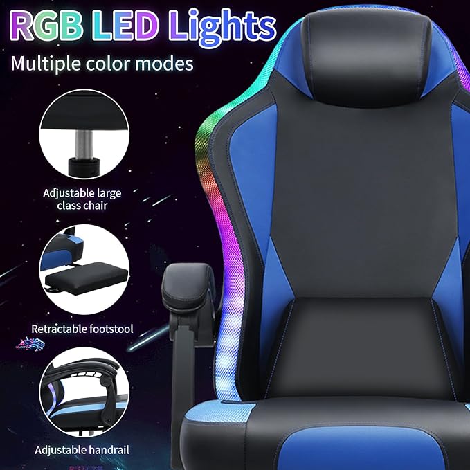 Gaming Chairs for Adults Racing Style Computer Chair Ergonomic Gamer Chairs for Adults Remote Control High Back Reclining Office Gaming Chair with 360° Swivel (Black)