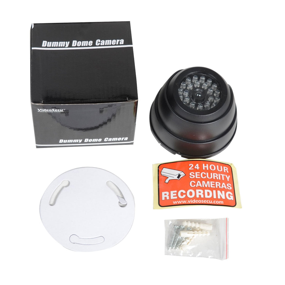 VideoSecu 4 Pack Dome Dummy Fake Infrared IR CCTV Surveillance Security Cameras Imitation Simulated Blinking LED with Security Warning Stickers C4B