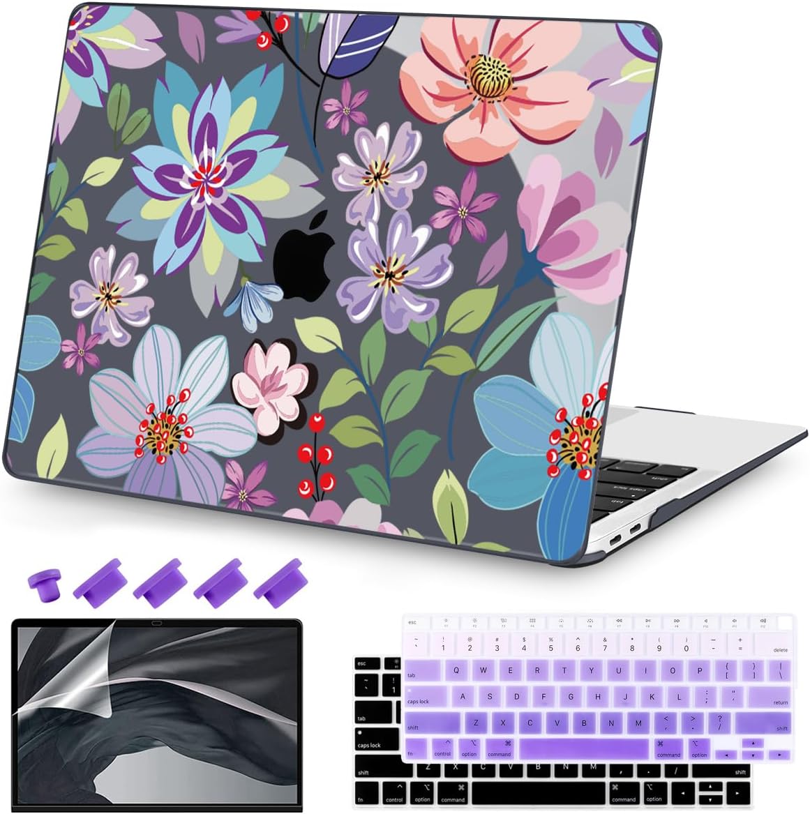 Teryeefi Case for M1 MacBook Air 13 inch 2020 2019 2018 fits Model A2337 A2179 A1932 with Retina Display & Touch ID, Plastic Hard Shell & Keyboard Cover & Screen Protector, Pretty Colorful Flower A004