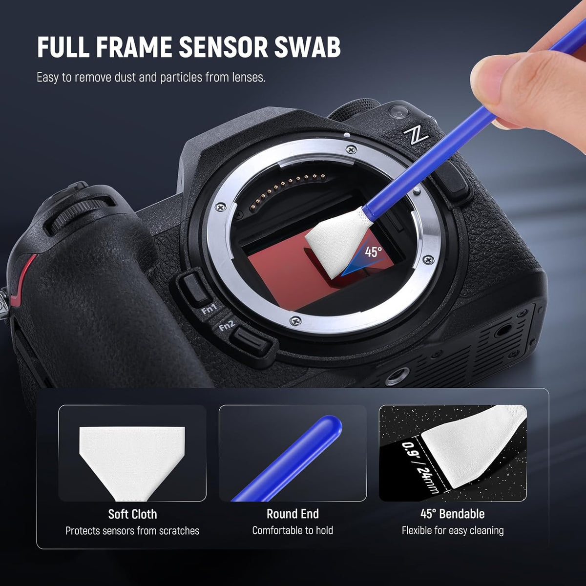 NEEWER 5 in 1 Camera Lens Cleaning Kit, 1x Lens Brush Pen + 1x Air Blower + 1x 24mm Full Frame Sensor Swab + 2X Cleaning Cloth, for Electronics, Smartphones, Tablets, HM-43