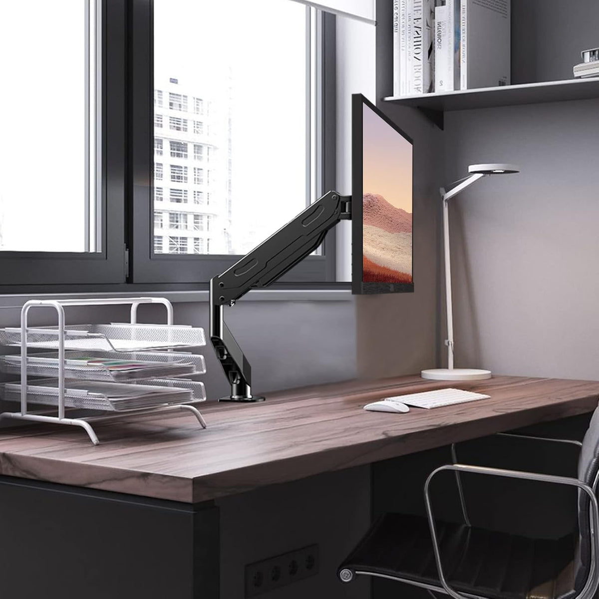Gas Spring Monitor Arm 32 Inch,Adjustable Single Monitor Desk Mount with Swivel/Tilt/Rotation,Computer Monitors Stand Holder with Clamp/Grommet Mounting Base, VESA Mount Bracket