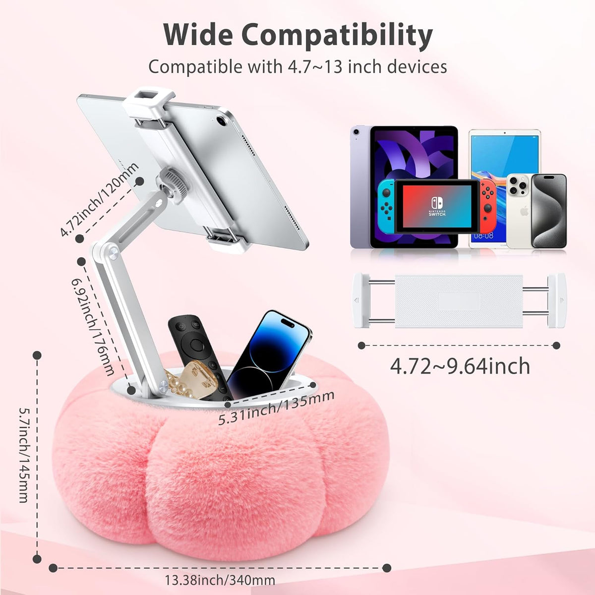 CreaDream Pumpkin Tablet Pillow Stand Holder for Kindle iPad, Adjustable Phone Pillow Stand for Lap Bed with Detachable Snack Bowl, Compatible with 4.7"-13" Tablet, iPad, iPhone, Samsung Tabs, Kindle
