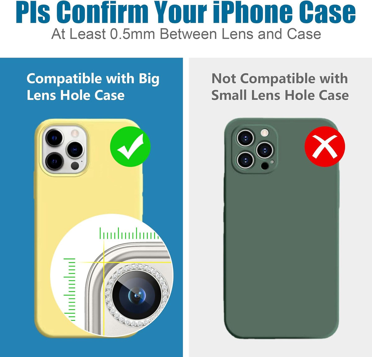 AGVEE 3+3 6 Pack for iPhone 15 Pro 6.1" / 15 Pro Max 6.7" Camera Lens Cover Protector, Bling Diamond & Bling Glitter Metal Ring 9H Tempered HD Glass Camera Cover Protector Film, Bling-Natural
