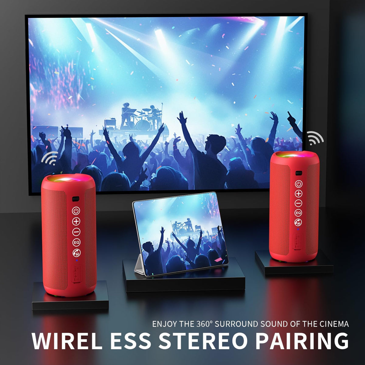 Ortizan Portable Bluetooth Speaker: IPX7 Waterproof, 24W Loud Sound, Deep Bass, Bluetooth 5.3, LED Lights, Wireless Stereo Pairing, 30H Playtime, for Home/Outdoor/Party/Beach, Birthday Gift (Red)