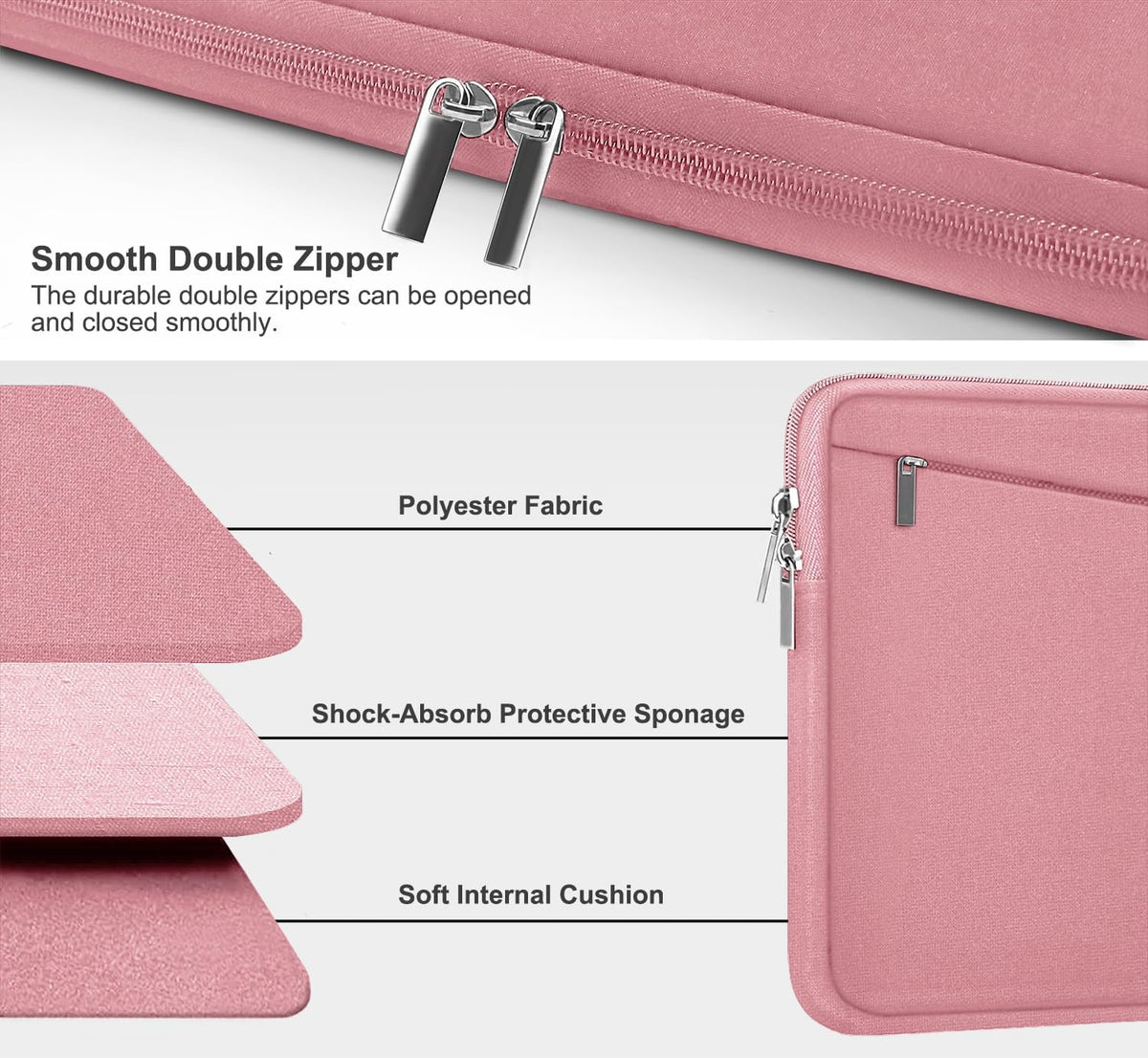 15.6 inch Laptop Case, Slim Computer Carrying Bag Protective Cover Briefcase with Front Pocket, Durable Laptop Sleeve for 15-16 Inch HP, Dell, Lenovo, Asus- Red Pink