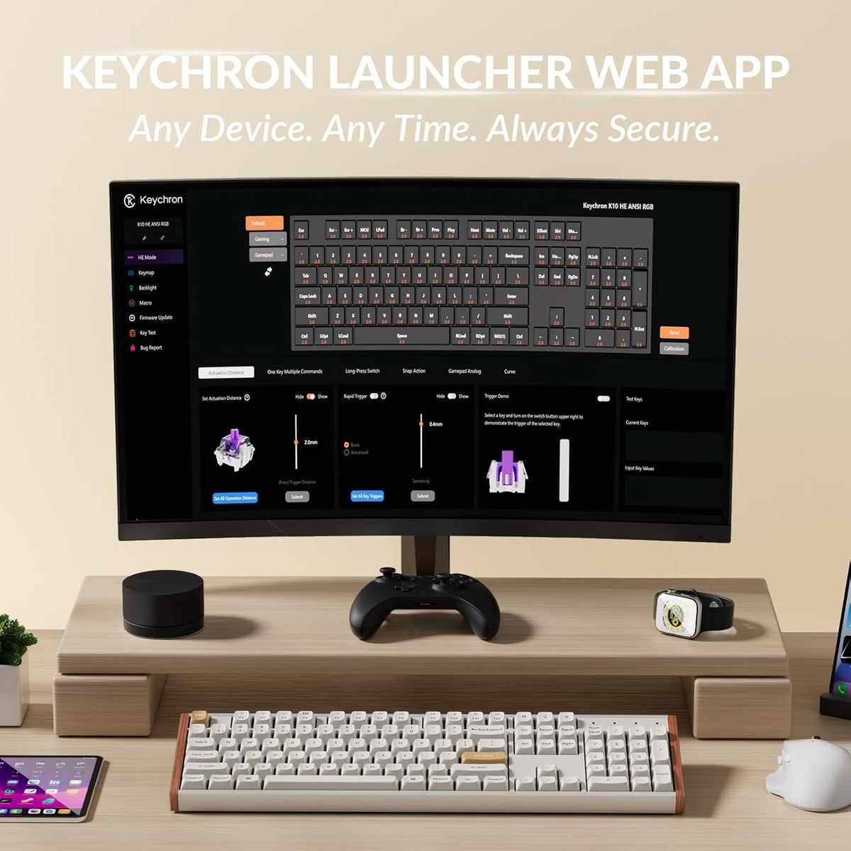 Keychron K10 HE Hall Effect Keyboard Wireless, Magnetic Switch Hot Swappable, Adjustable Actuation Rapid Trigger Mode with Aluminum + Wood Frame, Full-Size Custom RGB for Mac Windows Linux - White