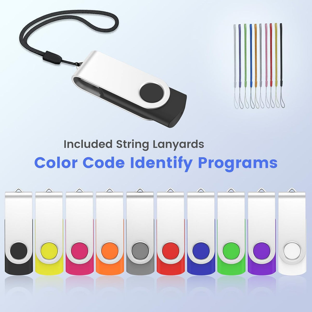 ABLAZE 32GB Flash Drive 10 Pack, USB 2.0 Memory Stick with Lanyards Swivel Thumb Drives Bulk 32GB Pendrive U Disk for Data Storage (Mixcolors)