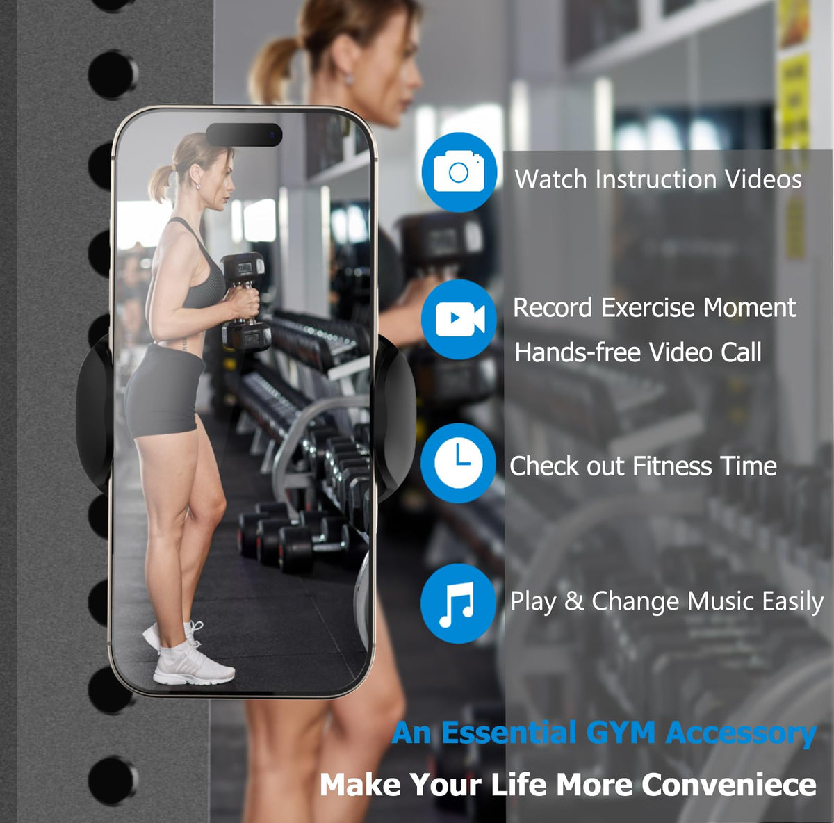 TONDA Gym Magnetic Phone Holder?Strong Magnets? 360 Adjustable Magnetic Phone Mount, Phone Tripod Holder Gym Accessories for Women Men Workout
