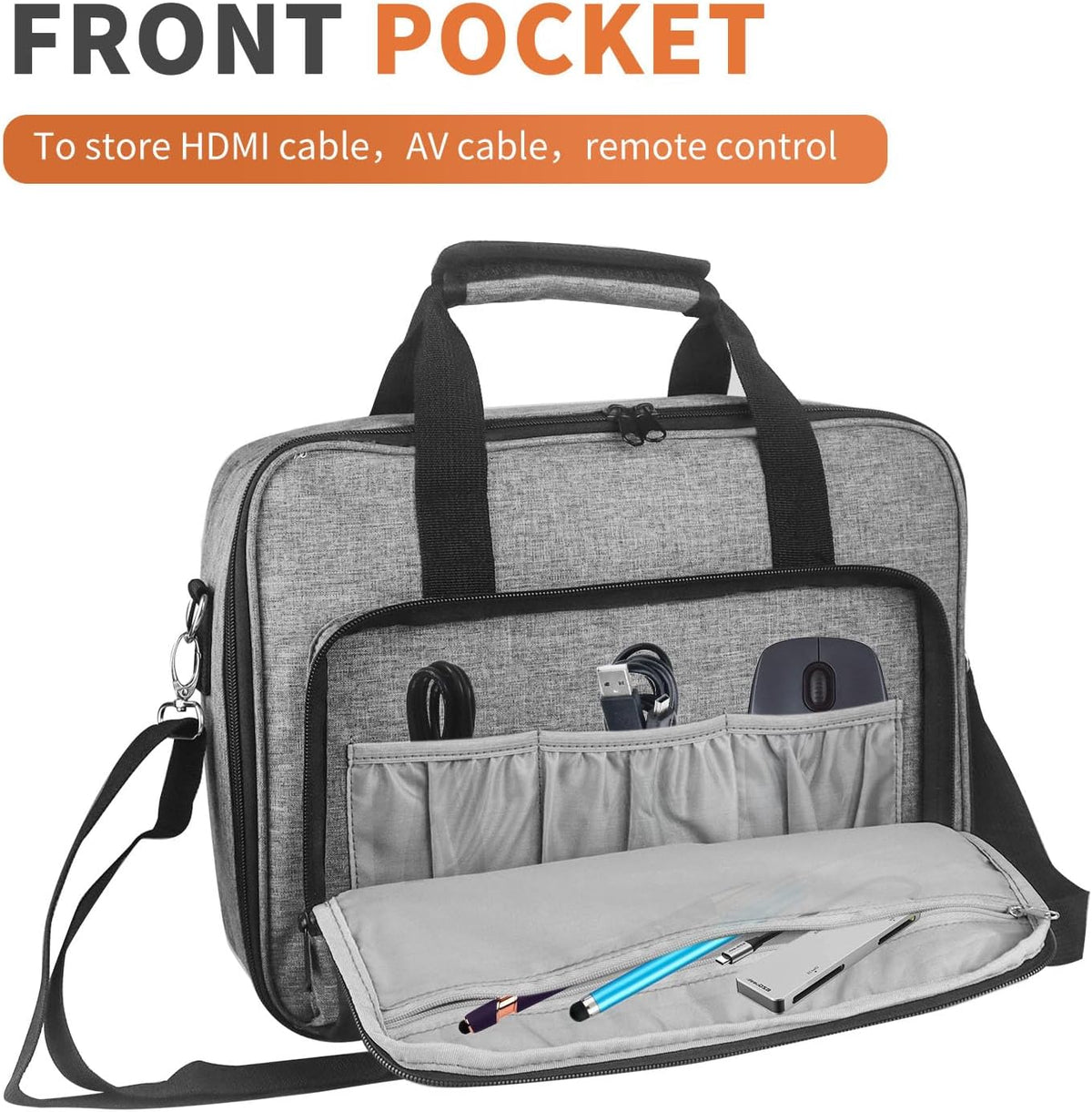 Grekos Projector Carrying Bag, Projector Carrying Case for Accessories, Portable Carrying Bag with Laptop Compartment