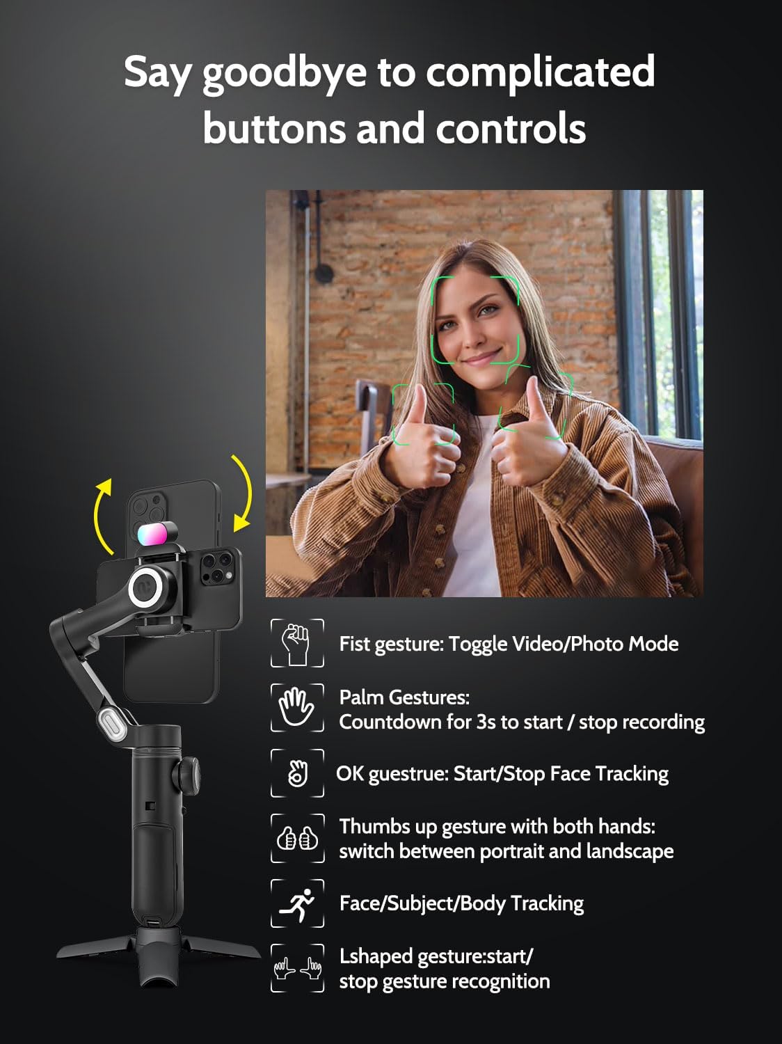 3-Axis Gimbal Stabilizer for Smartphone w/RGB Magnetic Fill Light Phone Gimbal for iPhone/Android Foldable iPhone Stabilizer w/Upgraded Face Tracking Vlog Recording-Smart X Pro Kit
