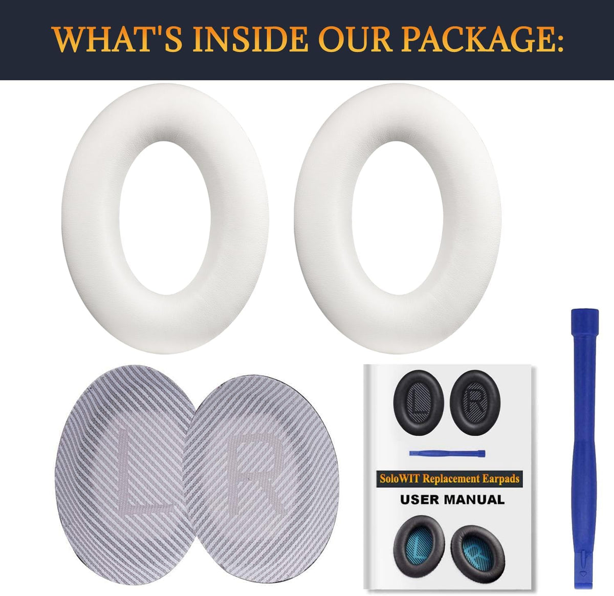 SoloWIT Replacement Earpads Cushions for Bose QuietComfort 35 (QC35) & Quiet Comfort 35 II (QC35 ii) Headphones, Ear Pads with Softer Leather, Noise Isolation Foam, Added Thickness (White)