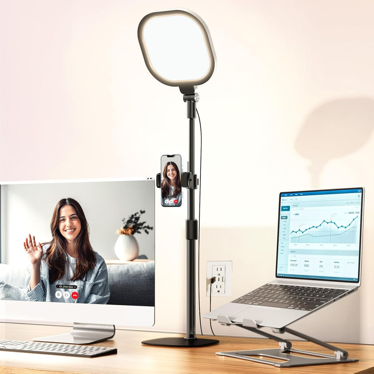 Video Conference Lighting for Zoom Meeting, Ring Light for Desk with Flexible Stand, 30 Light Modes Desk Lamps for Home Office, Desk Light & Memory Function for Zoom Lighting, Video Streaming, Drawing