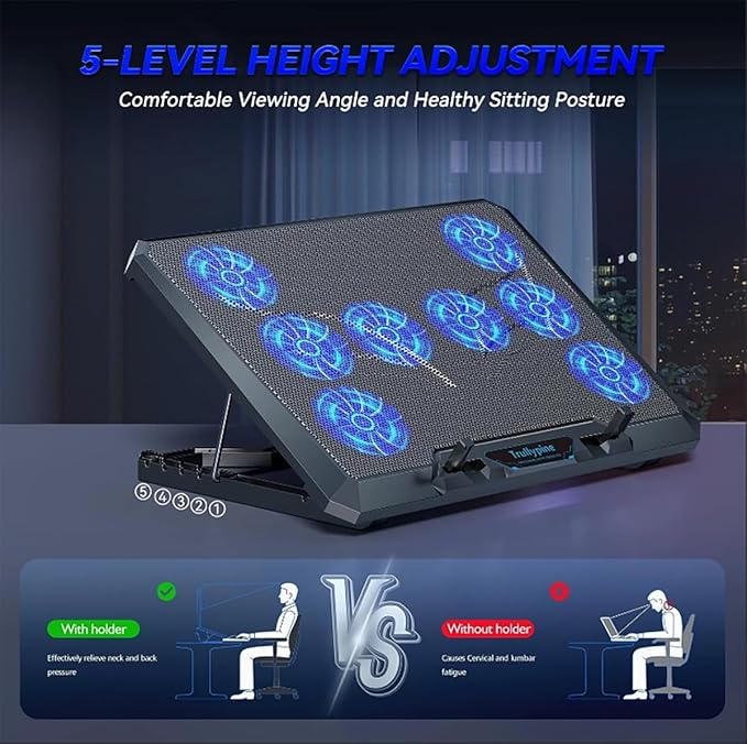 Laptop Cooling pad for Dell Vostro 3572 Gaming laptops Laptop Cooler with 8 Fans Adjustable Speed 5-Level Height Adjustment Mute SilentBuilt-in Phone Stand