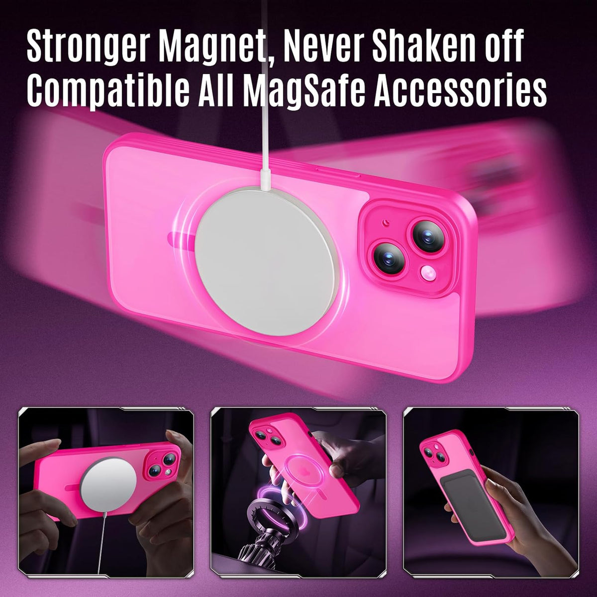 Designed for iPhone 13 Case, Compatible with MagSafe, with Privacy Screen Protectors X2, [Camera Protection] [15FT Military Drop Protection] Shockproof Phone Case, 6.1", Hot Pink