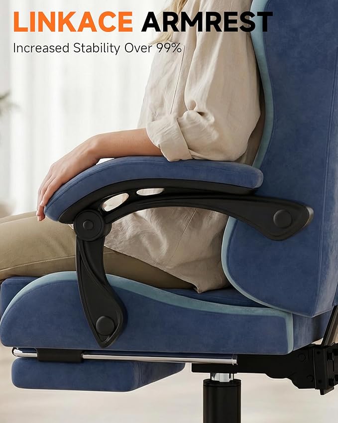GTPLAYER Gaming Chair with Footrest Computer Gaming Chair for Adults and Kids Height Adjustable Gamer Chair with 90-155° Recline &amp Removable Headrest Lumbar SupportPerformance Fabric Blue