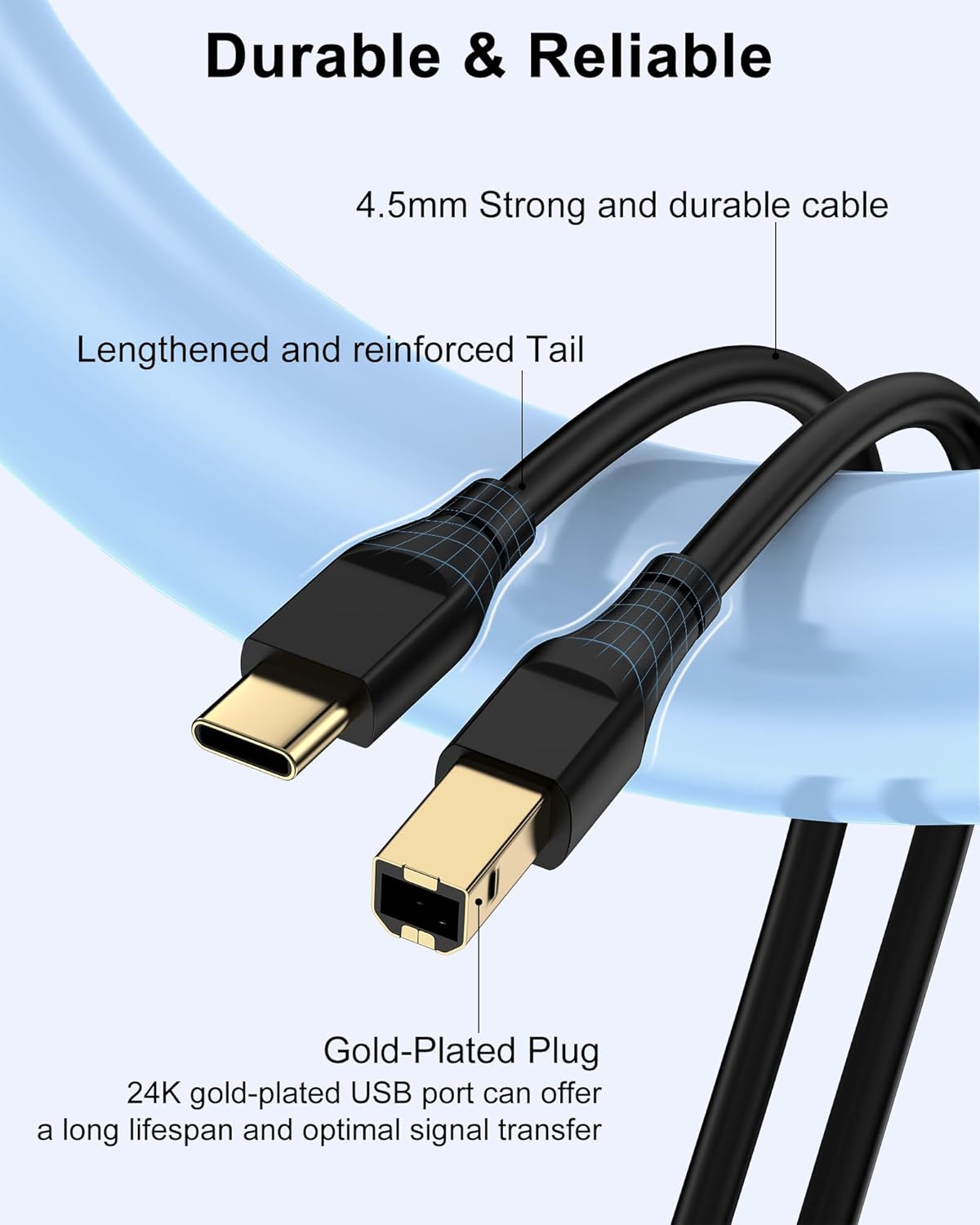 6ft, 6 Printer Cable Scanner USB C to USB B Cable for Epson, HP, Canon, Midi, Ethernet Print to Computer/Laptop/Pc-USB
