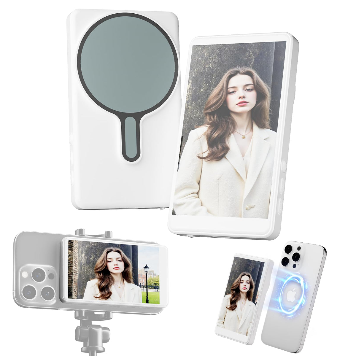 FMC Vlogging kit for iPhone, Selfie Monitor Screen Phone Vlog Support 4K 30fps Wireless Connection Magnetic Screen Mirroring Using Back Camera