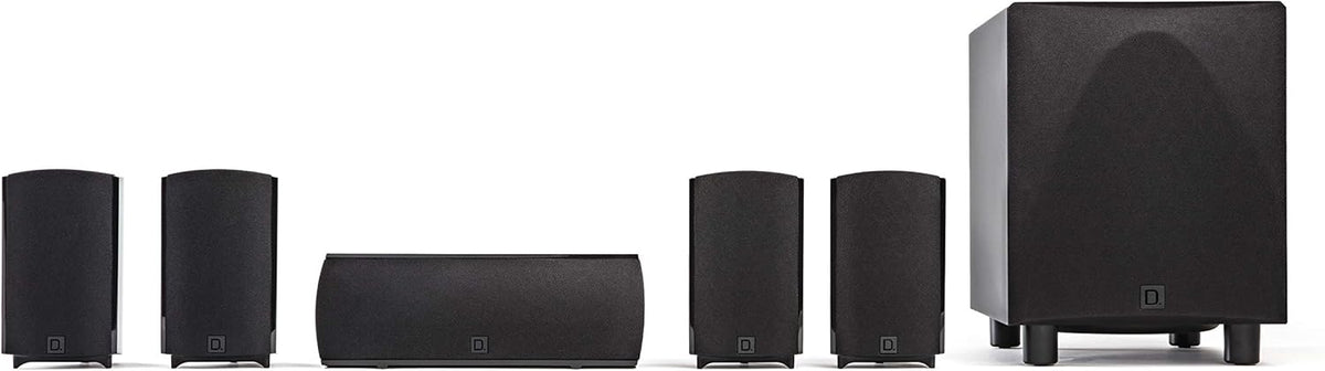 Definitive Technology ProCinema 6D - Compact 5.1 Channel Home Theater Speaker System | 250-Watt Powered Subwoofer Center Channel + 4 Speakers | Sleek Modern Looks Match Any Décor Black