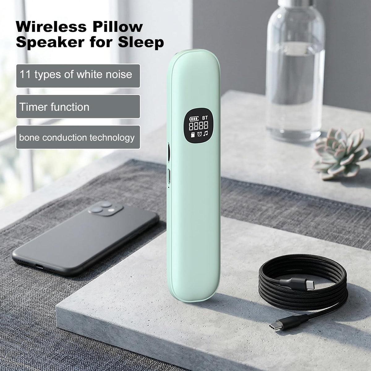Generic 11 Sleep Speaker Under Pillow with White Noises Timer & TF Card Slot Wireless BT Sleep Aid Bone Conduction