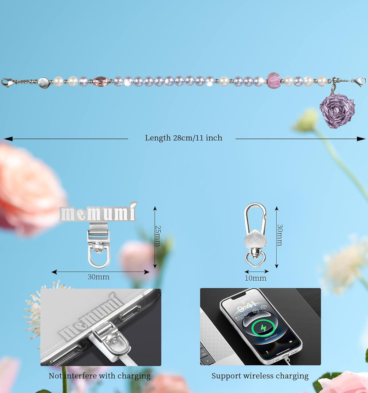memumi Universal Phone Wrist Strap, Hand wristlet Strap for Women Anti-Theft Secure Lanyard for Smartphones Dried Flowers