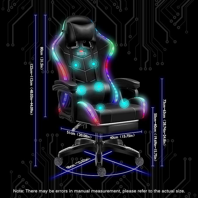 Massage Video Gaming Recliner - Gaming Chair with RGB LED Lights - Ergonomic Office Computer Desk Chair with Foot rest - High Back PU Leather - Adjustable Reclining Office Swivel ChairPink